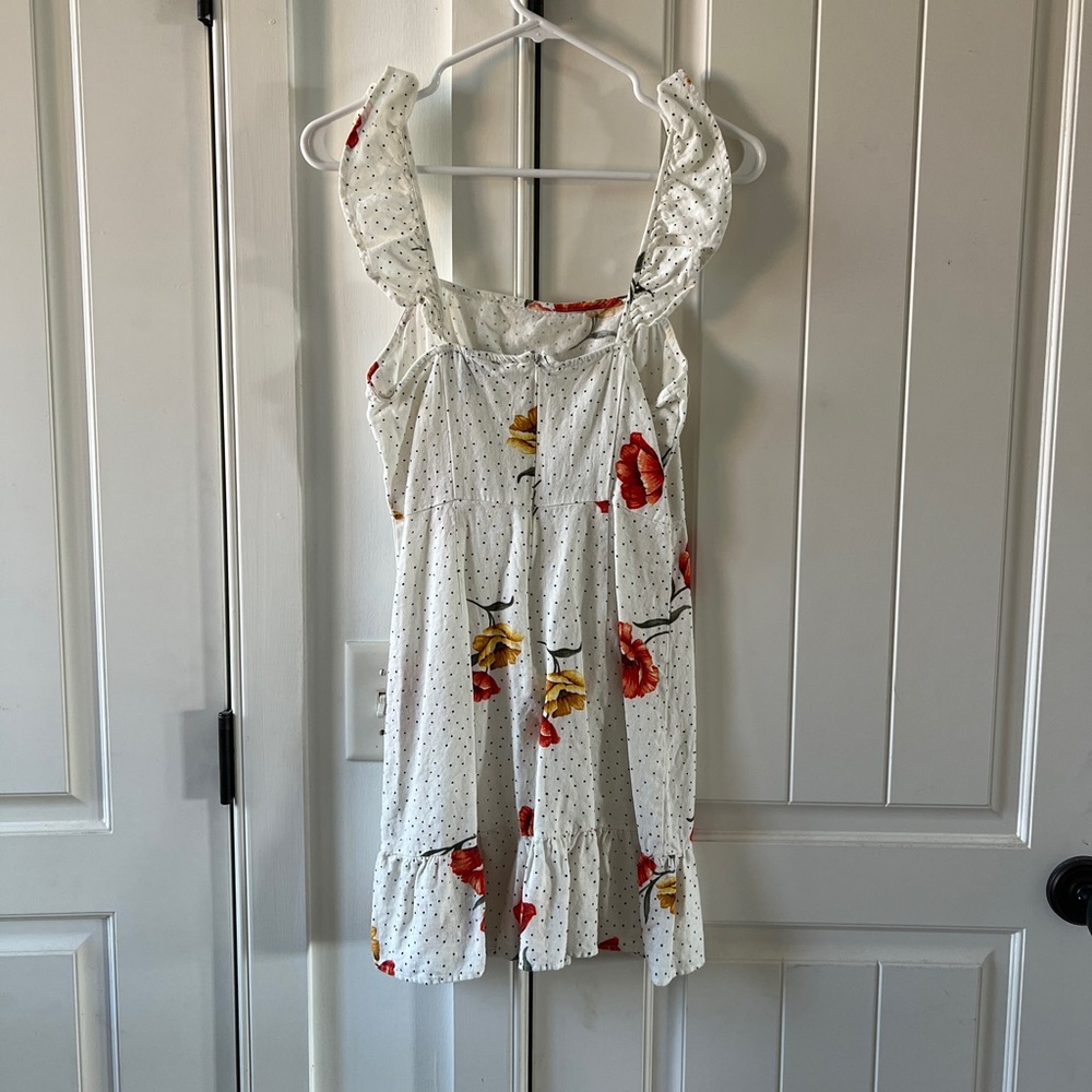 Linen Mini Dress Ruffle Sleeves - Picture 3 of 5